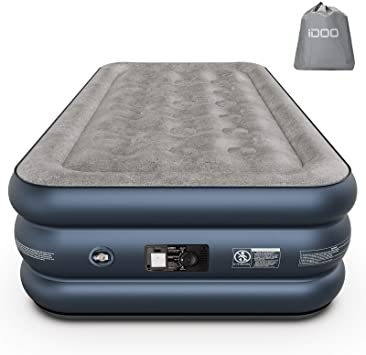 iDOO Air Mattress, Inflatable Airbed with Built-in Pump, 3 Mins Quick Self-Inflation/Deflation, Comfortable Top Surface Blow Up Bed for Home Portable Camping Travel, 75x39x18in, 550lb MAX (Twin)