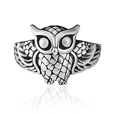 925 Sterling Silver Vintage Style Detailed Owl Bird Ring - Nickel Free