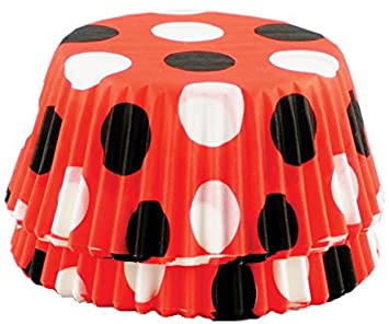 Fox Run Polka Dot Disposable Bake Cups, 3 x 3 x 1.25 inches, Red with Black