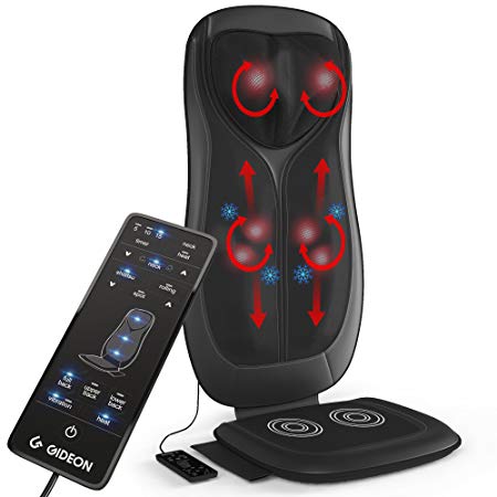 Gideon Shiatsu Massage Cushion with Heat Portable Chair Pad Massager with Deep Kneading Pain Relief for Full Back & Neck Includes Six Program Remote for Home, Office and Car Use