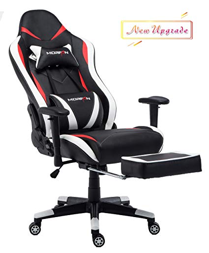 Morfan Gaming Chair Massage and Rocking Function with Footrest Ergonomic High Back Recliner Swivel Office Computer Desk Chair Including Headrest and Lumbar Pillow (Black/Red/White)