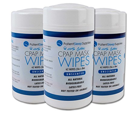 Patient Sleep Supplies CPAP Mask Wipes - 3 packs of 62 wipes