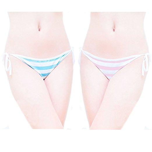 Hot Cute Japanese Style Blue&pink Stripe Panties Bikini Cosplay Cotton Underwear