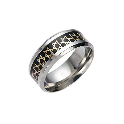 JAJAFOOK 8mm Men's Women Stainless Steel Ring Jewish Star of David Ring Size: 6-13