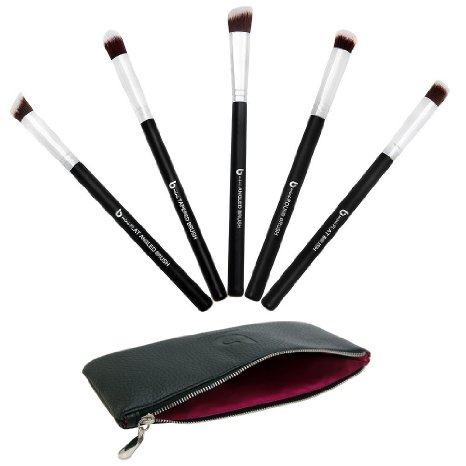 Eye Makeup Brushes: 5 pc Precision Brush Set with Free Case Includes Blending, Concealer, Contouring, Mineral & Tapered for Perfect Smoky Eye Look, Synthetic