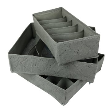 3 Pcs, 24-Cell, 7-Cell, 6-Cell Underwear Socks Ties Bra Drawer Organizer Storage Box,Bamboo Charcoal Abosrbs Moisture and Smell