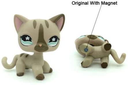 #468 Littlest Pet Shop Gray Short Hair Cat Kitty Tan Blue Eyes LPS