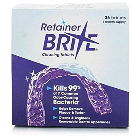 Retainer Brite Cleaning tablets, for removable appliances including clear retainers, clear aligners, mouthguards, nightguards, TMJ appliances & wire retainers. 36 tablets. by Retainer Brite