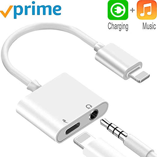 Headphone Adapter Jack Dongle Adapter to 3.5mm Converter Car Charge Accessories for iPhone 8/8Plus/X/XS/XS MAX/XR/7/7 Plus /11 with 2 in 1 Earphone Splitter Adaptor Cable & Audio Connector