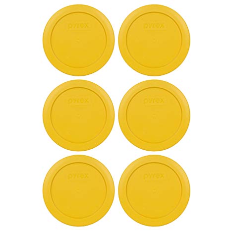 Pyrex 7200-PC 2 Cup Butter Yellow Round Plastic Food Storage Lids - 6 Pack