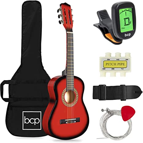 Best Choice Products 30in Kids Acoustic Guitar Beginner Starter Kit with Electric Tuner, Strap, Case, Strings - Redburst