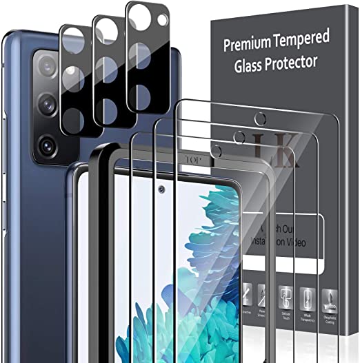 6 Pack LK 3 Pcs Screen Protector Tempered Glass   3 Pack Black Camera Lens Protector Compatible with Samsung Galaxy S20 FE 5G 6.5-inch, Alignment Frame Easy Installation, 9H Hardness, Work Most Cases