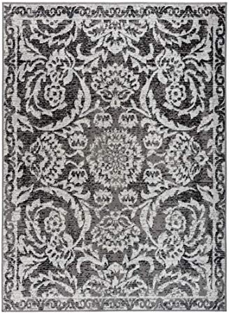 Antep Rugs Kashan King Collection Floral Polypropylene Indoor Area Rug (Grey/Black, 5' x 7')