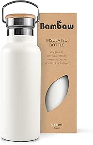 Bambaw Insulated Water Bottle 16 oz, White Water Bottle BPA Free, Stainless Steel Water Bottle, Travel Water Bottle with Handle, Metal Water Bottle Stainless Steel – Polar White