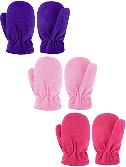 SATINIOR 3 Pairs Baby and Toddler Fleece Mittens Kids Winter Warm Mittens for Boy & Girl