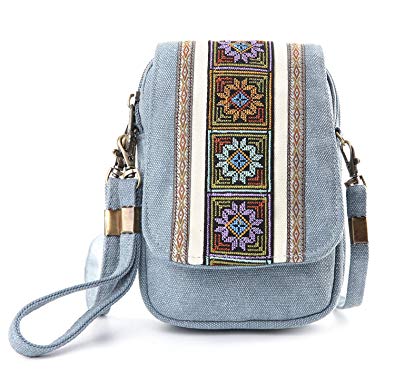 Mazexy Cellphone Embroidered Wristlet Bag Mini Crossbody Bag Nylon Wallets Purses
