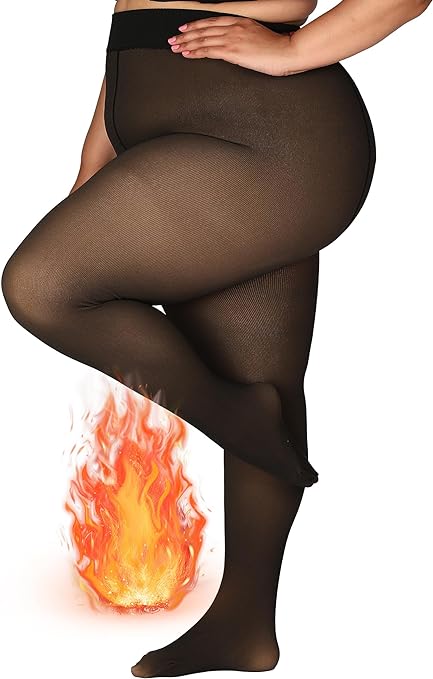 DancMolly Plus Size Fake Translucent Fleece Lined Tights, 6 Colors Winter Thermal Sheer Tights for Women