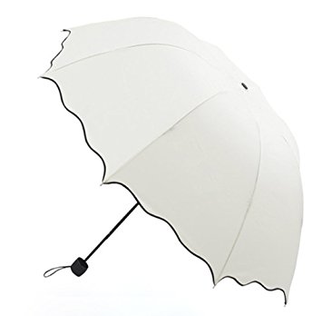Dome Parasol Sun-rain Umbrella,triple Folding Ruffled Anti-uv Parasol (cream-coloured)