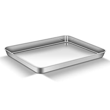 AEMIAO Baking Sheet (16" x 12" x1"), Stainless Steel 18/0 Bakeware Cookie Sheet Toaster Cake Pizza Oven Baking Pan Tray for Home Kitchen, Healthy Non Toxic, Mirror Finish Rust Free, Dishwasher Safe