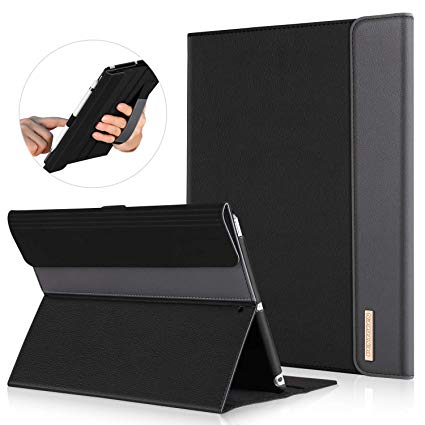 iPad 9.7 Case 2018/2017, BENTOBEN Luxury Faux Leather Slim Lightweight Protective Shockproof Cover with Folio Folding Stand Stylus Holder Auto Wake/Sleep for Apple iPad 5th/6th Generation - Black/Grey