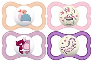 MAM Air Day & Night Baby Pacifier, for Sensitive Skin, Glows in The Dark, 16  Months, Girl, 4 Count