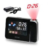 NEW Version ZHPUAT 180 Degree Projection Alarm Clock Snooze Colourful Screen LED Backlight Date Temperature Humidness Week Alarm Status Both Battery and Adaptor Operated Color Black