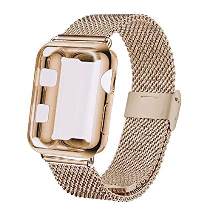 GBPOOT Compatible for Apple Watch Band 38mm 40mm 42mm 44mm with Screen Protector Case, Sports Wristband Strap Replacement Band with Protective Case Compatible Iwatch Series 4/3/2/1