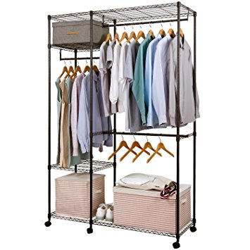 Lifewit Free-standing Closet Garment Rack Heavy Duty Clothes Wardrobe Rolling Clothes Rack Closet Storage Organizer with Hanger Bar Black