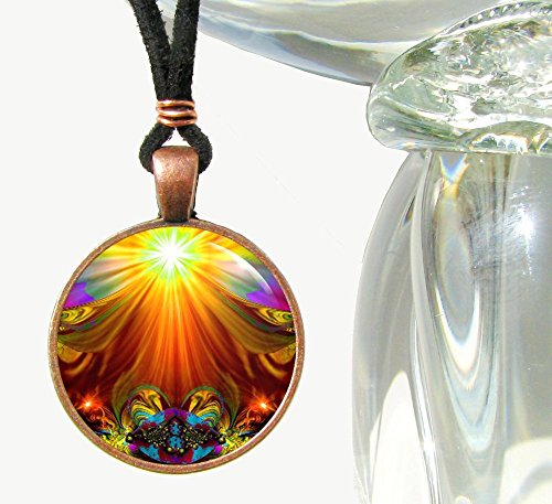 Psychedelic Necklace, Orange Pendant, Chakra Art, "Light Being"