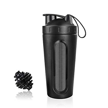SSAWcasa Stainless Steel Protein Shaker Bottle,28oz BPA Free Leak Proof Mixing Cup with Shaking Ball,Sports Water Bottle Tumbler for Hot Ice Drinks,Workout Supplements Protein Shakes Mixes