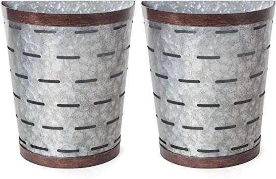 Mkono Galvanized Metal Wall Planter Olive Bucket, 2 Sets Farmhouse Style Hanging Wall Vase Planters for Cotton Stems Succulents or Herbs, Wall Bins for Country Rustic Home Wall Decor