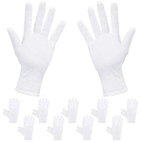 Rovtop White Gloves - 20Pcs/10Pairs White Gloves Cotton, Cotton Gloves Comfortable and Large for Silver Coin Jewelry Inspection, Cosmetic Moisturizing Eczema Hand Spa