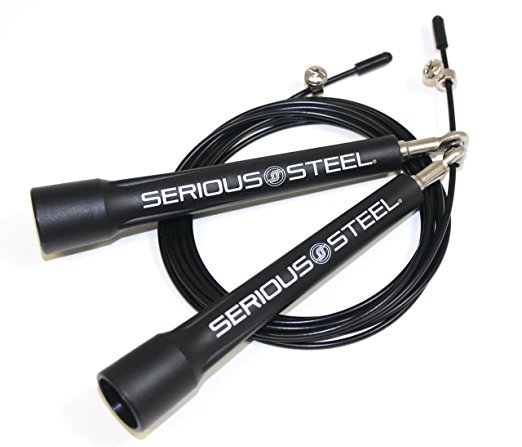 Serious Steel High Speed Rope - Adjustable Cross Training Jump Rope| Fast, Durable Bearing Jump Rope | Master Double-Unders! 10' Cable Adjusts to 9' or 8'. Handle - 5.25" with grooves for extra grip
