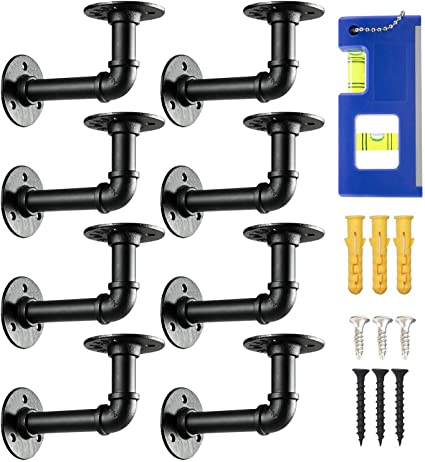 BLIKA 8Pcs 6 Inch L Industrial Black Pipe Bracket Wall Mounted for Shelving Heavy Duty,Wrought Iron Metal Rustic Pipe Shelf Brackets for Custom Floating Shelves, Vintage Furniture Decorations