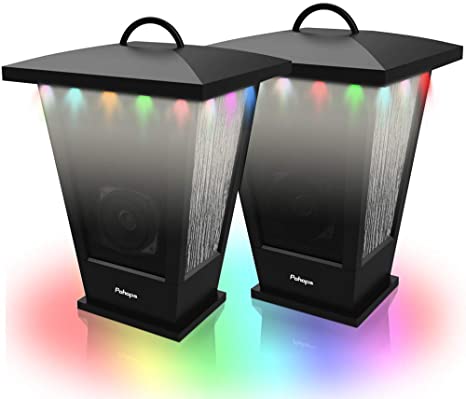 Bluetooth Speakers Waterproof, Pohopa 2 Packs True Wireless Stereo Sound 20W Speakers Dual Pairing Lantern Indoor Outdoor Speakers with 20 Piece Sound Responsive LED Color Lights, Richer Bass, Black