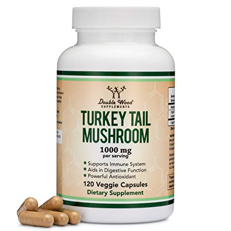 Turkey Tail Mushroom Supplement (120 Capsules - 2 Month Supply) (Coriolus Versicolor) Comprehensive Immune System Support, Organic, Non-GMO, Gluten Free, Made in The USA by Double Wood Supplements