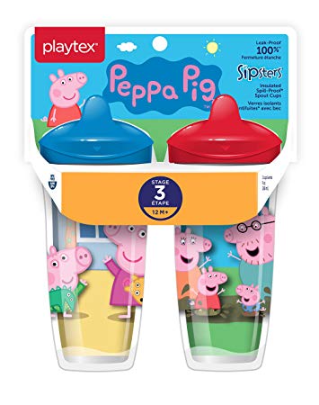 Playtex Sipsters Stage 3 Peppa Pig Spill-Proof, Leak-Proof, Break-Proof Insulated Toddler Spout Cups, Unisex - 9 Ounce - 2 Count