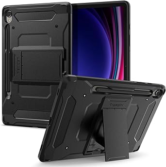 Spigen Tough Armor Pro Designed for Samsung Galaxy Tab S9 Case 11 Inch 2023 (SM-X71) Premium Shockproof Protective Hard Shell Case with Kickstand and S Pen Holder - Black