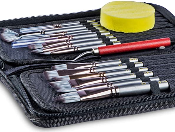 Transon Artist Paint Brush Set of 17pces with Brush Organizer for Oil, Acrylic, Watercolor, Gouache, Painting