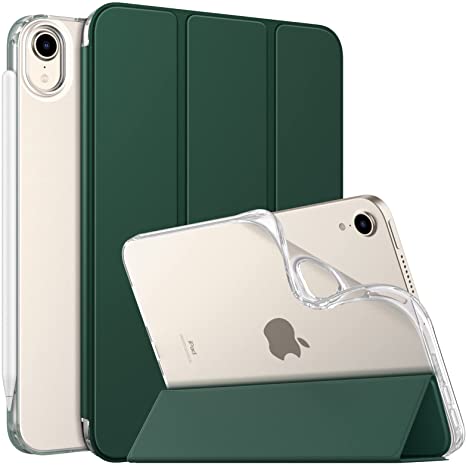 MoKo Case Fit New iPad Mini 6 2021 (6th Generation 8.3 inch), Soft TPU Translucent Frosted Back Cover Slim Smart Shell Stand Folio Case for iPad Mini, Auto Wake/Sleep, Pine Forest Green