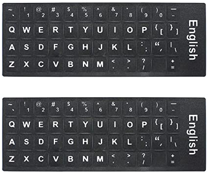 MOSISO [2PCS Pack] Universal English Keyboard Stickers,Replacement Typing Keyboard Skin Black Background White Large Lettering (Upper Case) Compatible with Computer Laptop Desktop Keyboards (English)