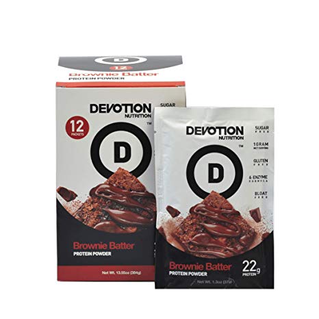 Devotion Nutrition Protein Powder, Brownie Batter, 22g Protein, 1g MCT, Protein Baking Powder, Whey Protein Powder, Low Carb Protein, Single Serving Packets