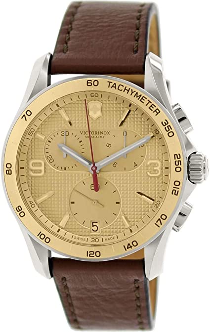 Victorinox Swiss Army Men's Chronograph Classic Gold Dial Brown Leather Watch 241659.1