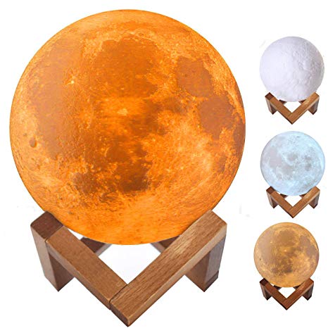 3D Moon Lamp Night Light,5.9" Touch Control 3D Print USB Rechargeable Moon Light Lamps Lunar Night Lights for Baby Kids Lover Birthday Party Gifts (White-15cm/5.9in)