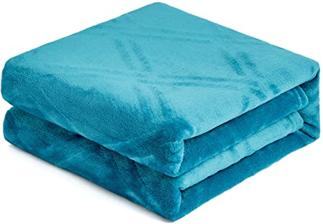 HT&PJ Super Soft Lightweight Flannel Fleece Throw Blanket Microfiber Velvet Cozy Warm Throw Blanket for Living Room (Queen 90" X 90" Turquoise Blue)