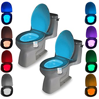 Toilet LED Color Changing Light, [Pack of 2] Water-Resistant Smart Motion Activated Toilet LED Night Light Washroom Restroom Toilet Light with Motion Sensor Auto ON/OFF and 8 Changing Colors