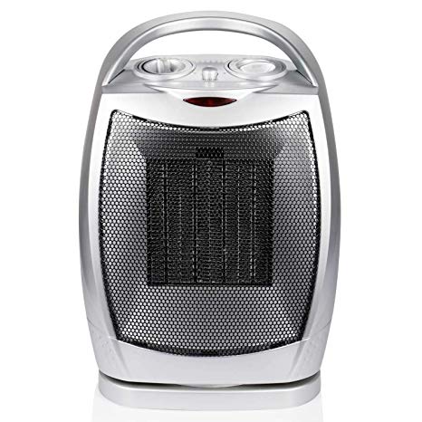 Oscillating Space Heater Indoor Portable Electric for Office, Ceramic Heater Fan with Thermostat Overheat and Tip-Over Protection, 1500W/750W