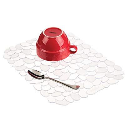 InterDesign Pebblz Dish Anti-Slip Sink, Draining Board Mat, Plastic, Clear, Large