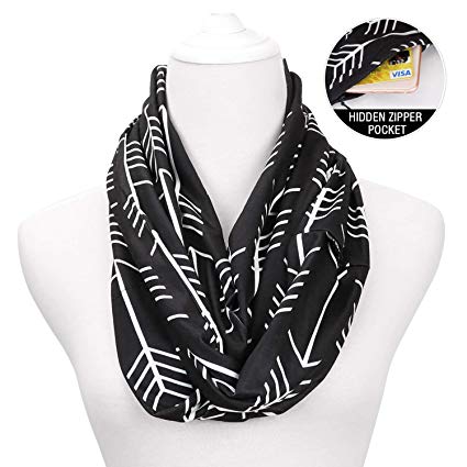 JASGOOD Fashion Scarves for Women,Ladies, Girls, Infinity Scarf With Zipper Secret Pocket Pattern Print Lightweight Wrap