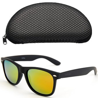 LotFancy Horn Rimmed Wayfarer Sunglasses, 54mm Flat Matte Reflective Lens,100% UV400 Protection